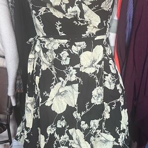 Free People Black and Cream Floral Mini Dress
